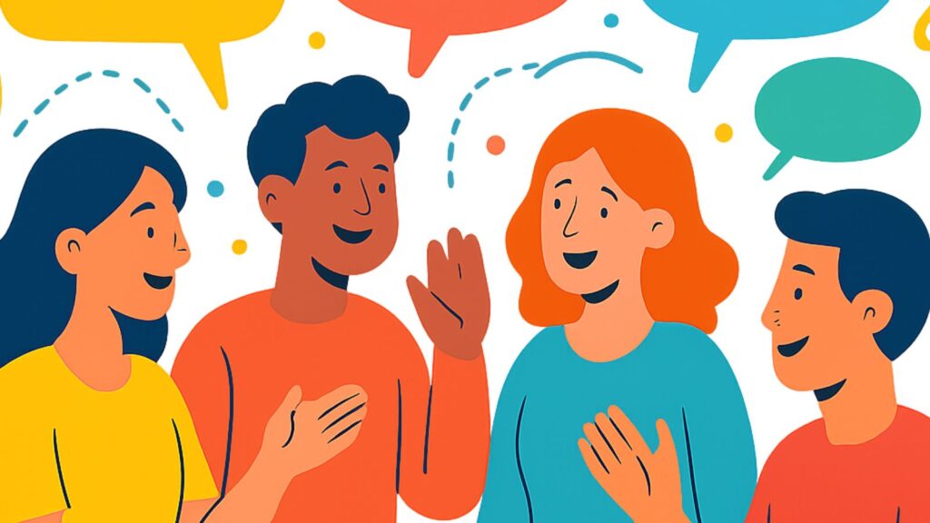 illustrazione di persone che si scambiano idee, passaparola