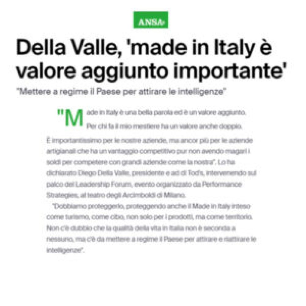 Della Valle, ‘made in Italy è valore aggiunto importante’